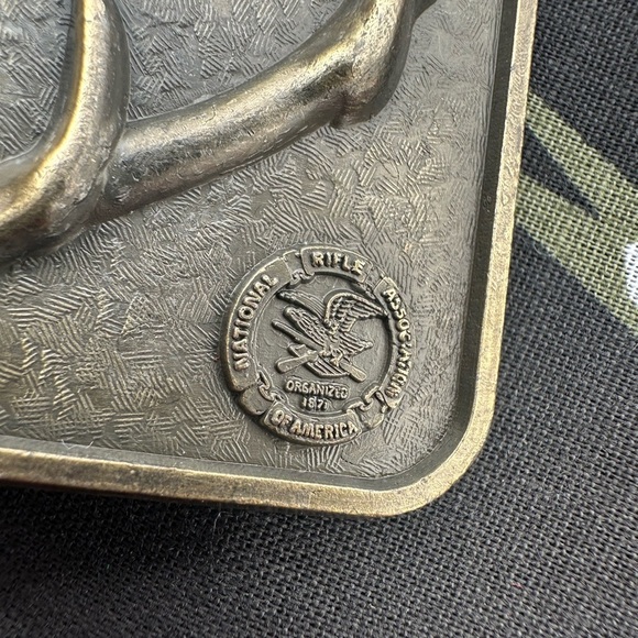 Vintage NRA Deer Hunting Belt Buckle Brass Gold Whittington Mens Unisex - Picture 3 of 6